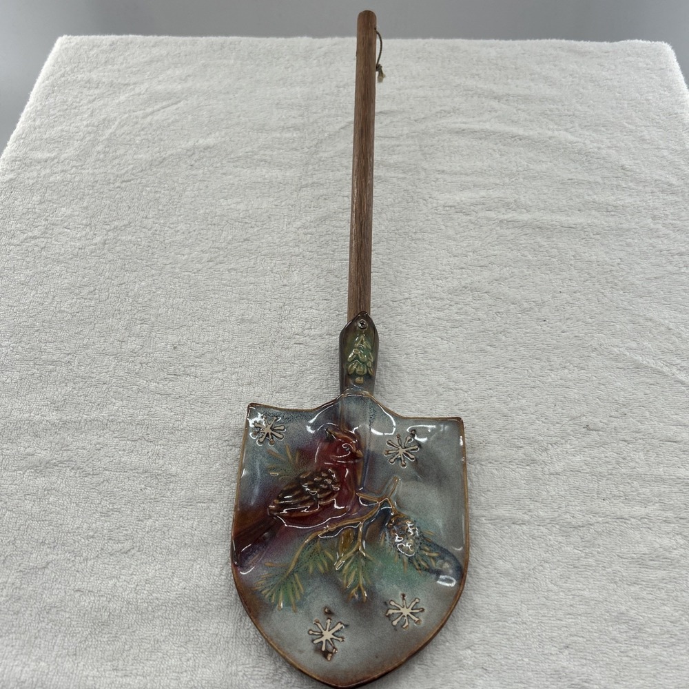 Ceramic Shovel With Cardinal, Winterey Pine Branch, and Snowflake Wall Art